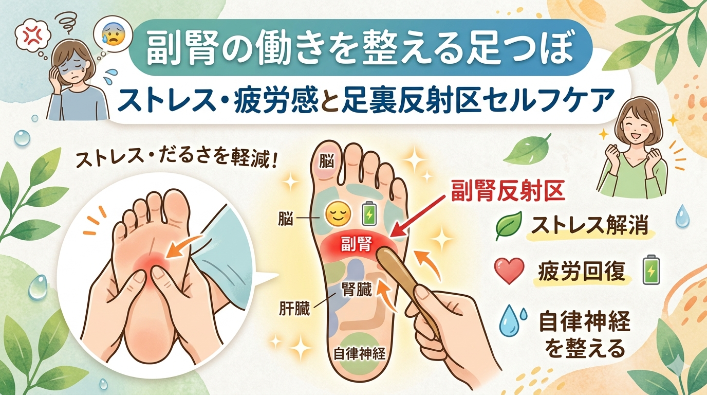 副腎の働きを整える足つぼを解説｜ストレスや慢性的な疲労感のケアに役立つ足裏反射区セルフケア