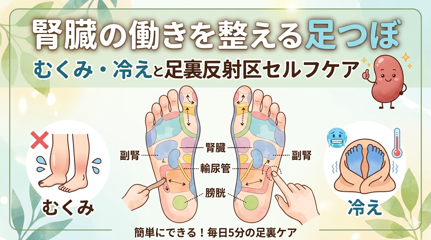 腎臓の働きを整える足つぼを解説｜むくみや冷えの改善に役立つ足裏反射区セルフケア