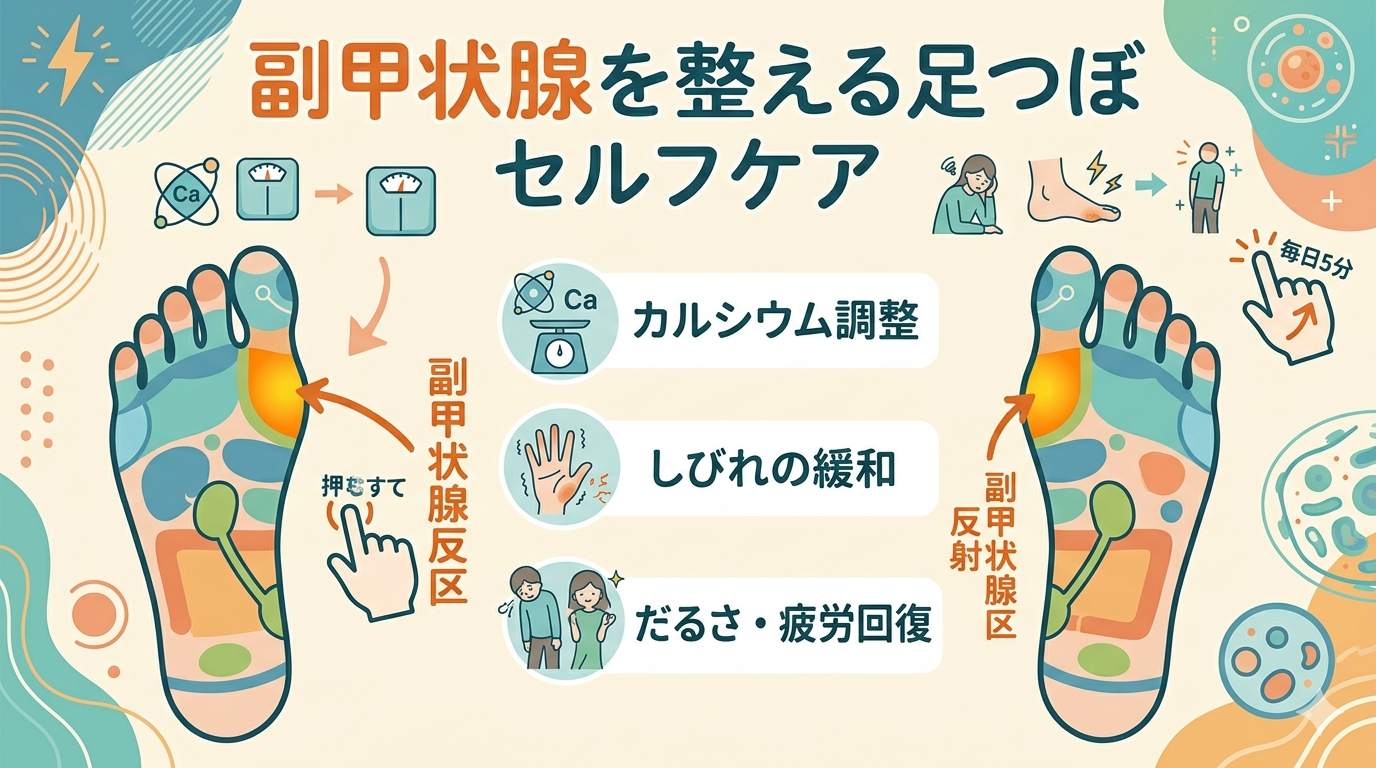 副甲状腺の働きを整える足つぼを解説｜カルシウムバランスの調整やしびれ・だるさの改善に役立つ足裏反射区セルフケア